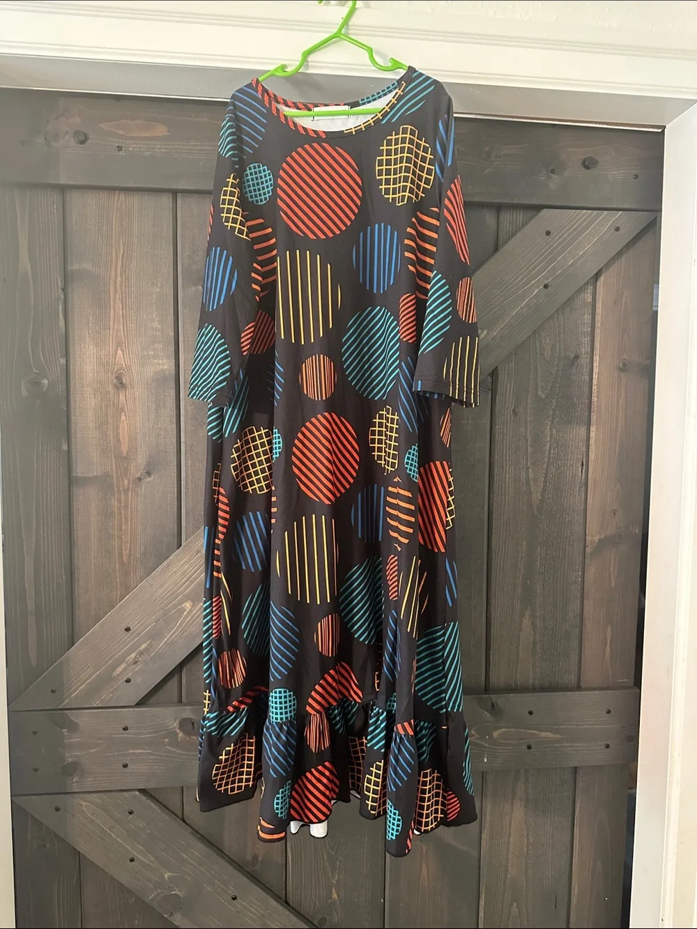 Black Maxi Dress with Multicolor Geometric Circles - Kids Formal